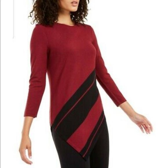 Alfani Red/Black Striped Asymmetrical Tunic - Picture 1 of 5